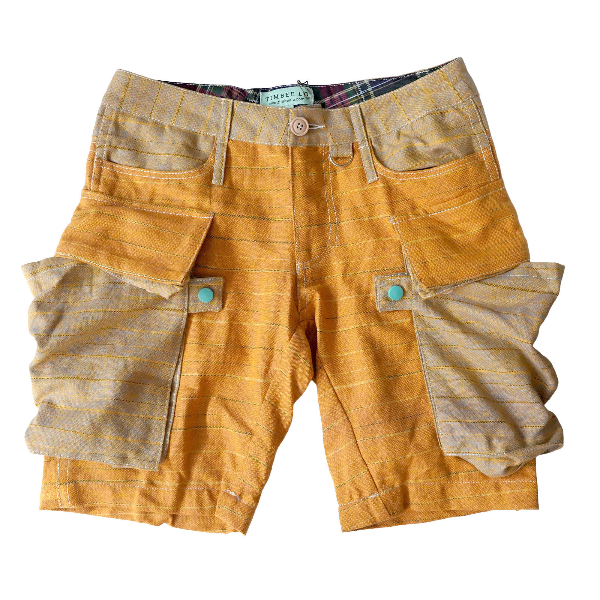 TIMBEE LO Orange Color-Block Accordion Cargo Sporty Cotton Canvas Short