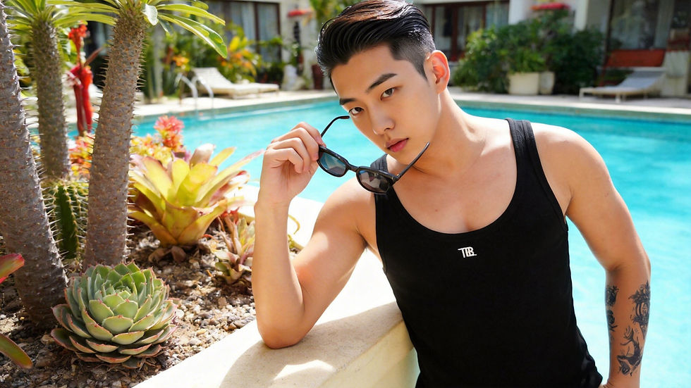 縮圖：TIMBEELO Cotton Simple Black Tank Top with White Logo Embroidery