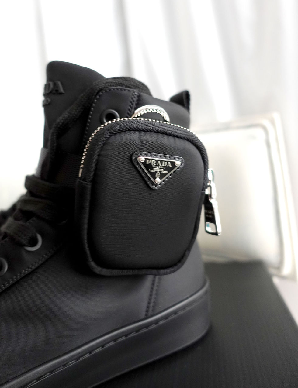 Thumbnail: Size 43 PRADA black nylon mid-calf boots with two removable zippered forearm bag