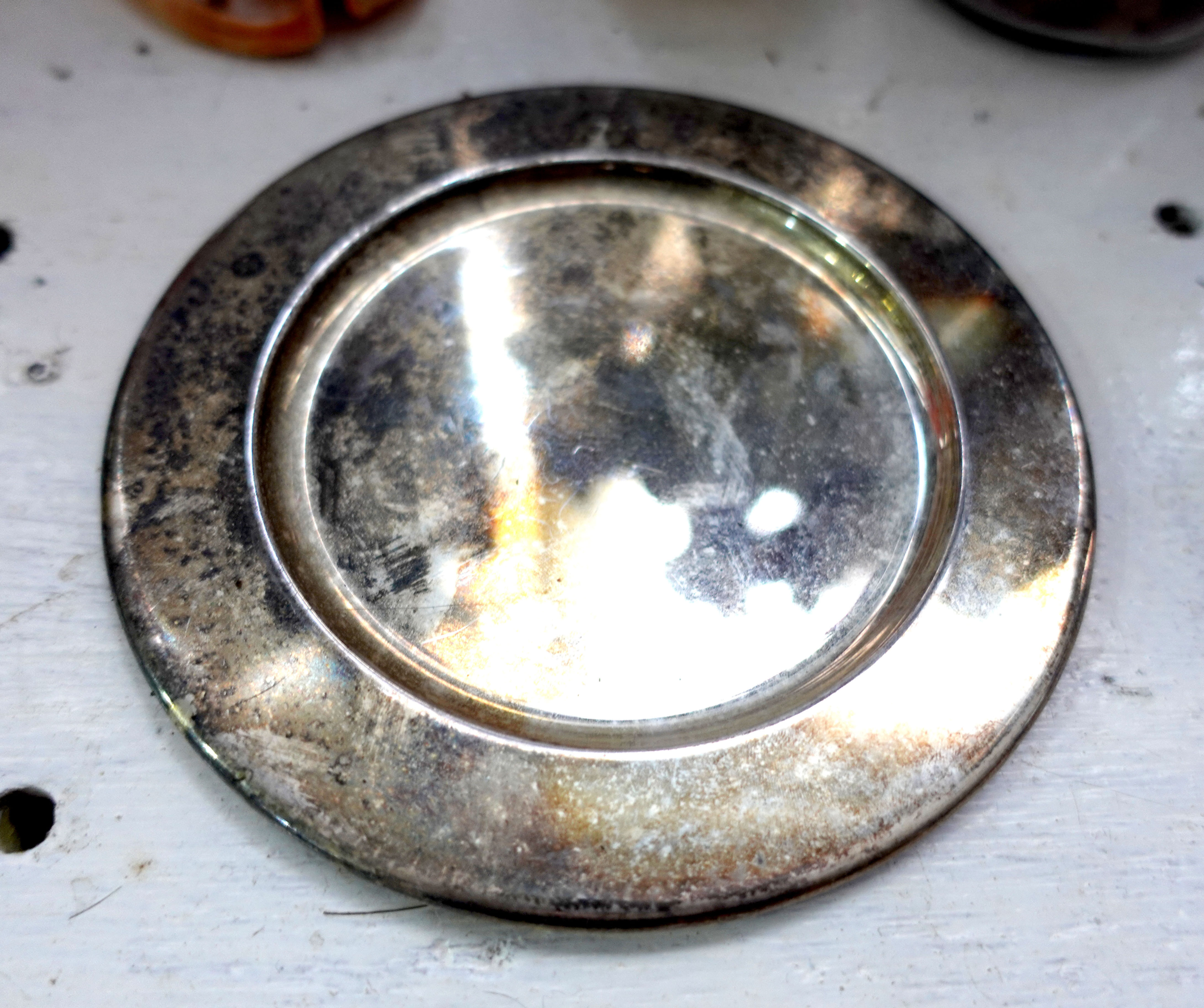 日本中古鍍銀不銹鋼圓碟子小物碟高級二手古著珠寶首飾擺設裝飾品