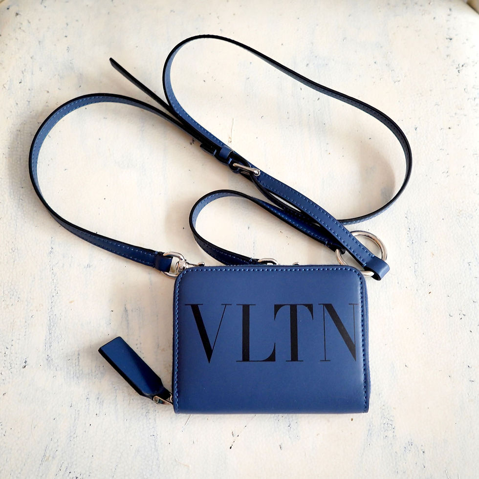 サムネイル： VALENTINO Blue Leather Card Holder / Mini Wallet Crossbody Bag with VLTN Logo