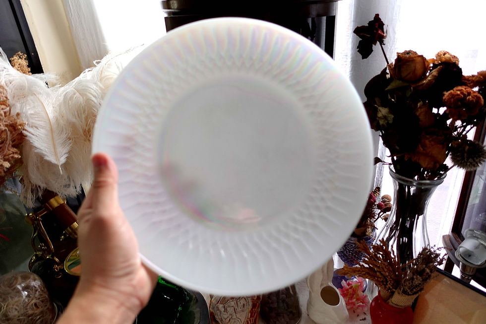Miniature : FIRE KING 1960s Antique Iridescent White Aura Glass Salad Plate