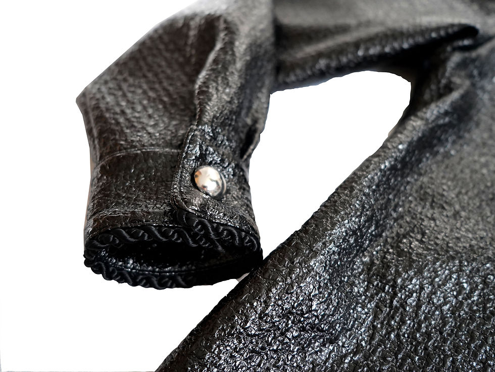 Miniatura: TIMBEE LO Black PU coating in tweed wool Coat with trimming