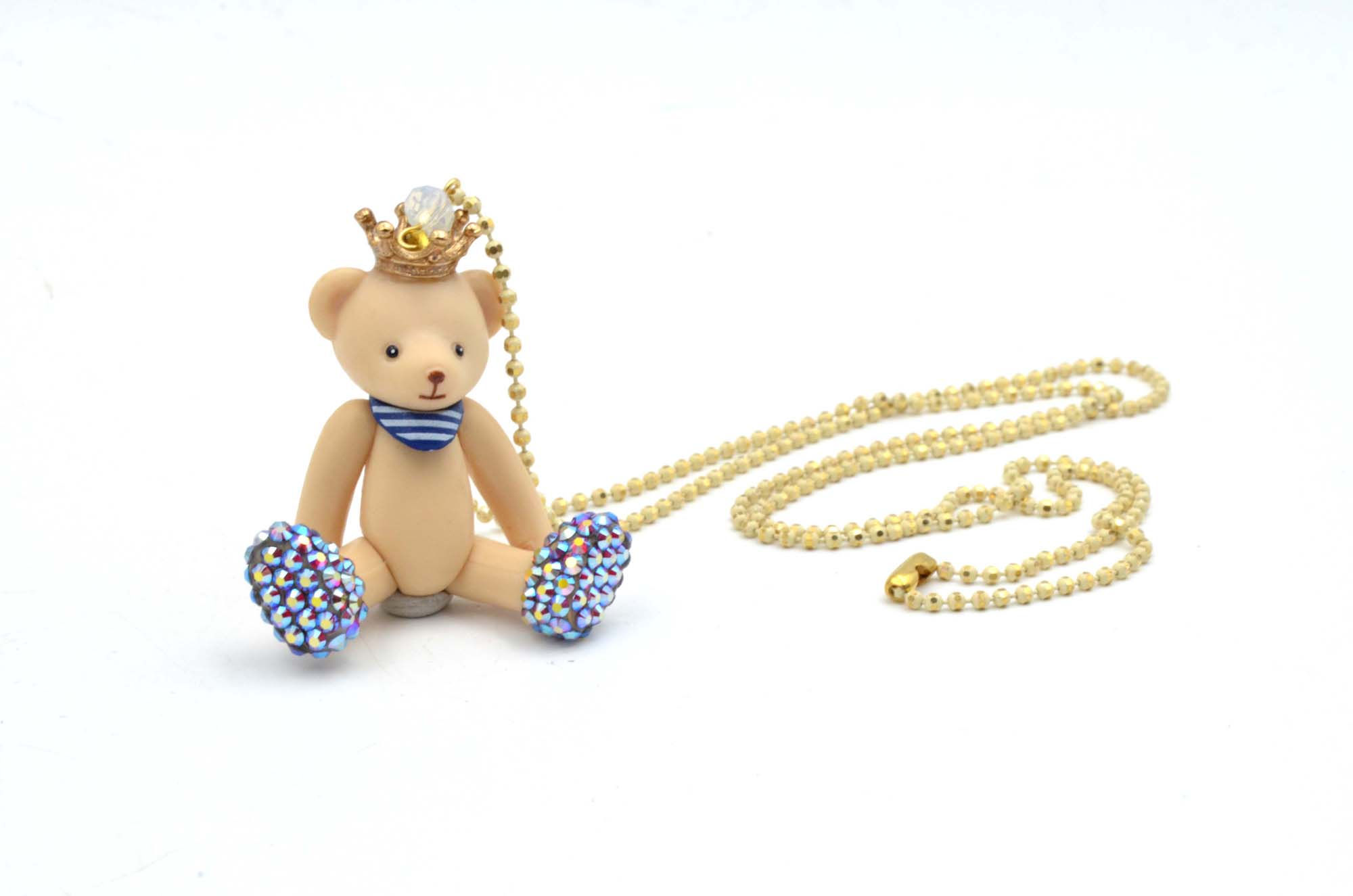 TIMBEE LO 杏色活動皇冠小熊頸鍊 綴上施華洛水晶腳子 全手工製作