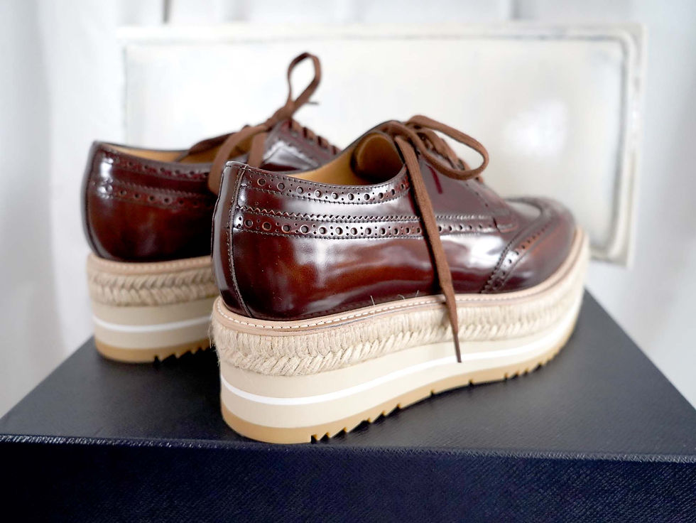 Miniatura: PRADA Brown Woven Jute-Trimmed Platform Oxford Shoes