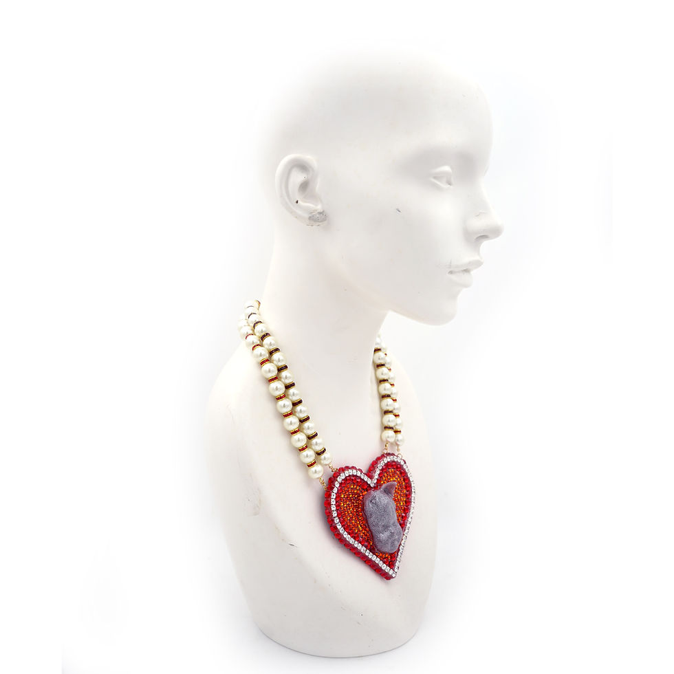 Miniatura: 【CUPID】Large Red Heart w/ Swarovski Crystals Faux Pearl Necklace 【CUPID】巨大心型紅色水晶配玻璃珍珠頸鍊    Heart Material - Plastic  Crystals