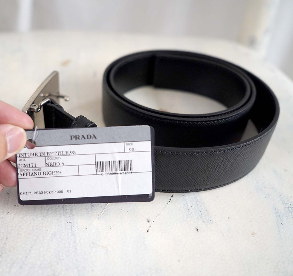 Miniatura: PRADA Black Leather and Red Crocodile Belt with Silver Buckle (Size: 95 cm)