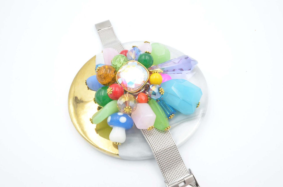 Miniature : 超華麗 彩色水晶寶石吊飾手帶 鋼帶可自行簡易調整尺寸 防過敏不掉色