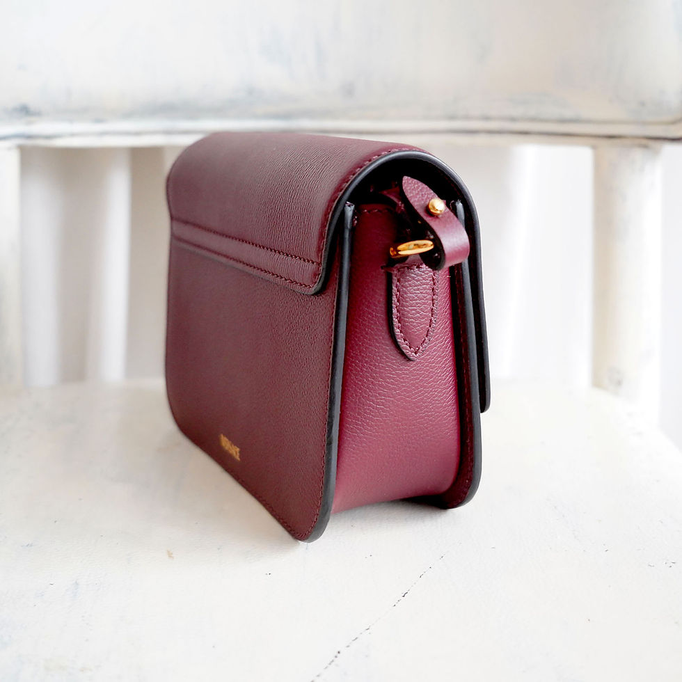 Miniature : Versace Wine Red Leather Crossbody Box Bag with Gold Medusa Logo