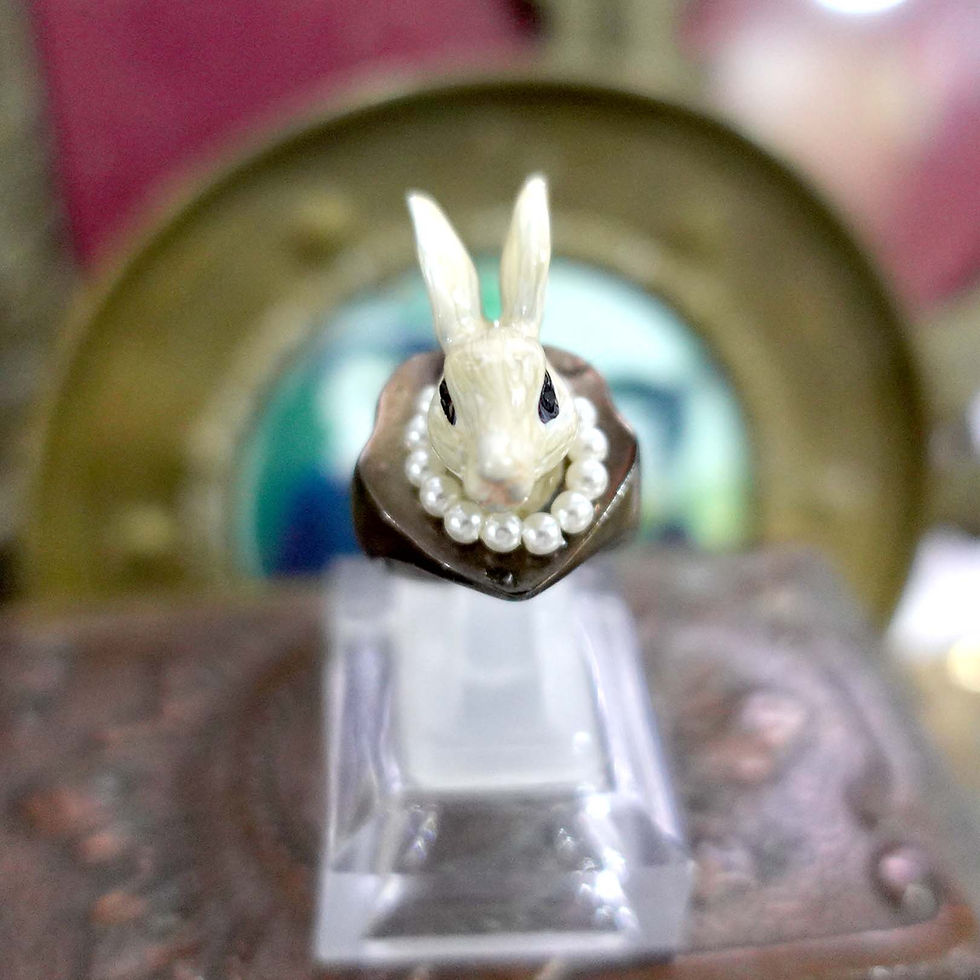 Miniature : TIMBEE LO立體彩色兔頭戴珍珠頸鍊戒指 內附彈性戒指圈 原創設計