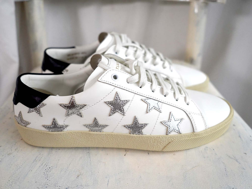 Miniatura: EU42 SAINT LAURENT White Leather Star Pattern Sneakers