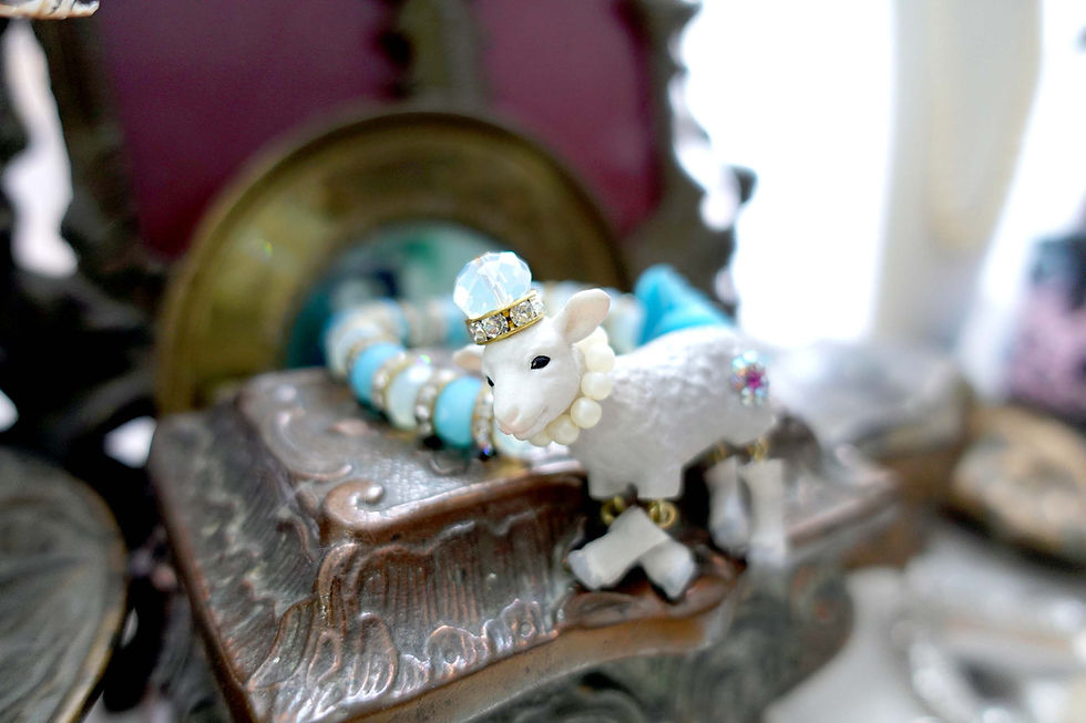 縮圖：TIMBEE LO 塑膠綿羊珍珠珠子彈性橡筋手鏈手鍊寶石皇冠活動手腳