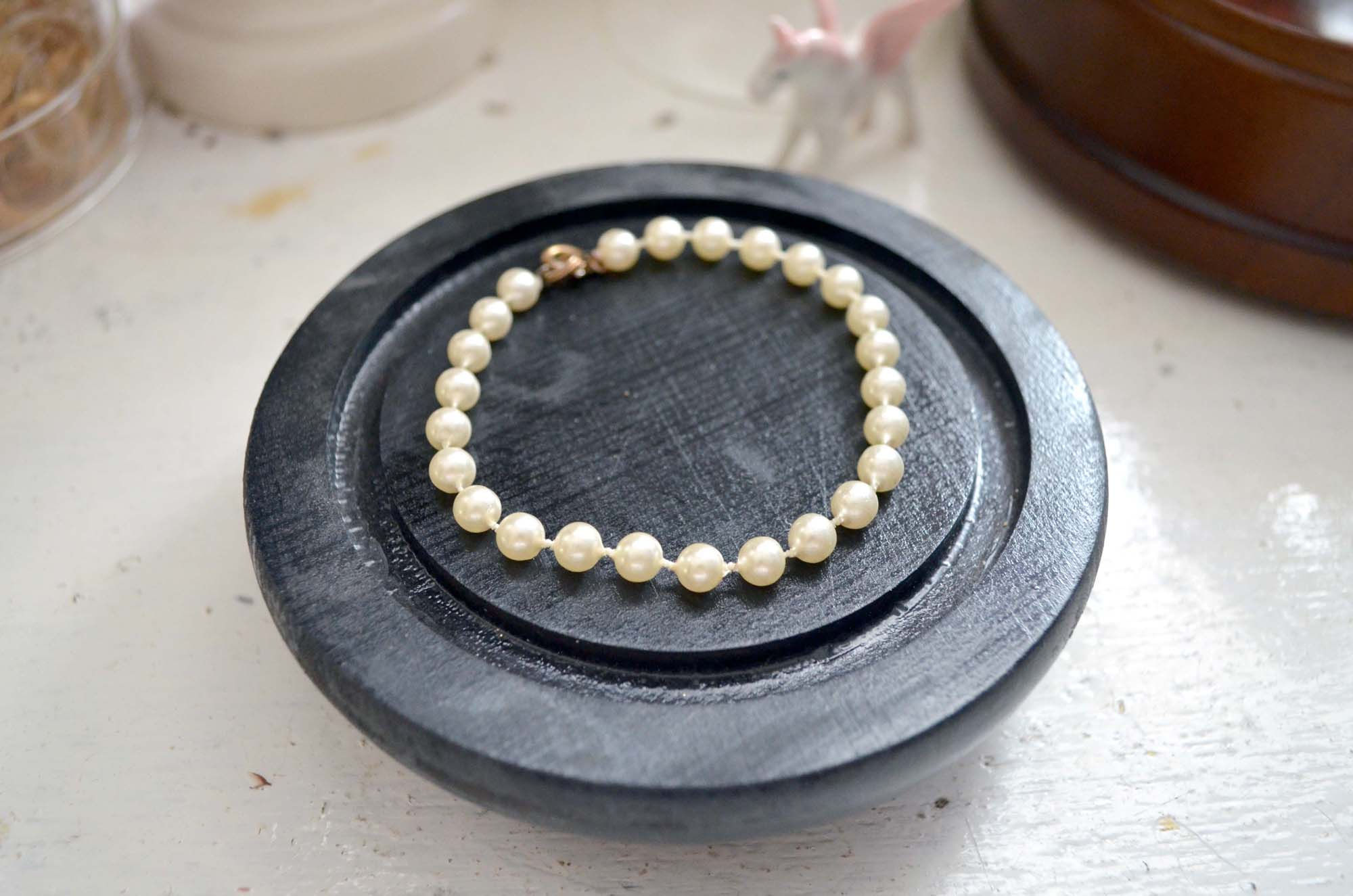 塑膠珍珠玫瑰金色鍊扣手鍊 高貴優雅 日本二手中古珠寶首飾