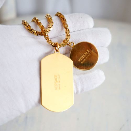 Versace Military Style Dog Tag Necklace with Medusa Pendant