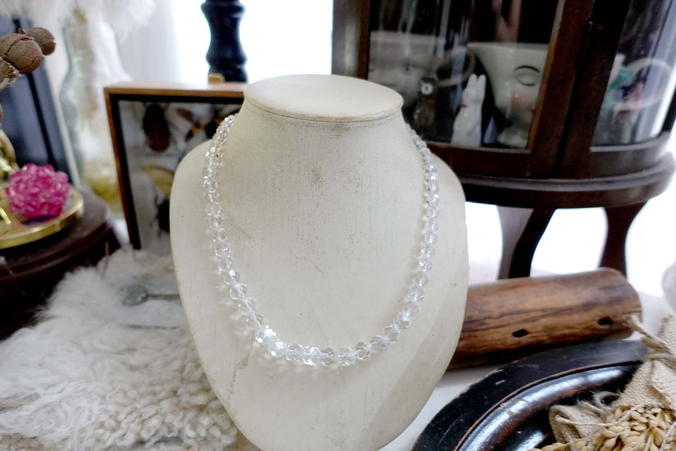 サムネイル： 日本中古高透白水晶切割方形珠子項鍊頸鍊 高級二手古著珠寶首飾