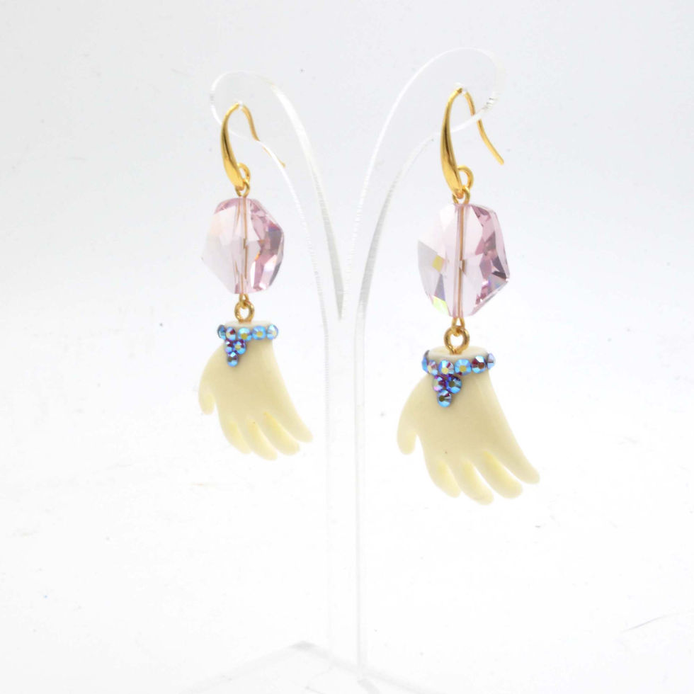 Miniatura: 粉紅綠色施華洛不規則水晶石小手吊飾耳環  Pink Swarovski Crystal Earrings
