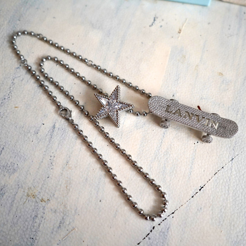 Thumbnail: LANVIN Silver Sparkling Crystal Skateboard Star Pendant Necklace