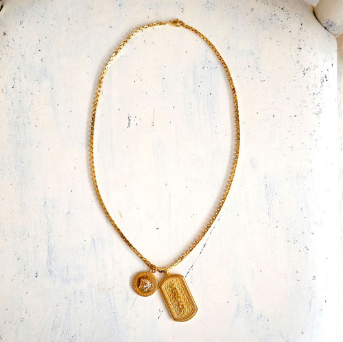 Versace Military Style Dog Tag Necklace with Medusa Pendant