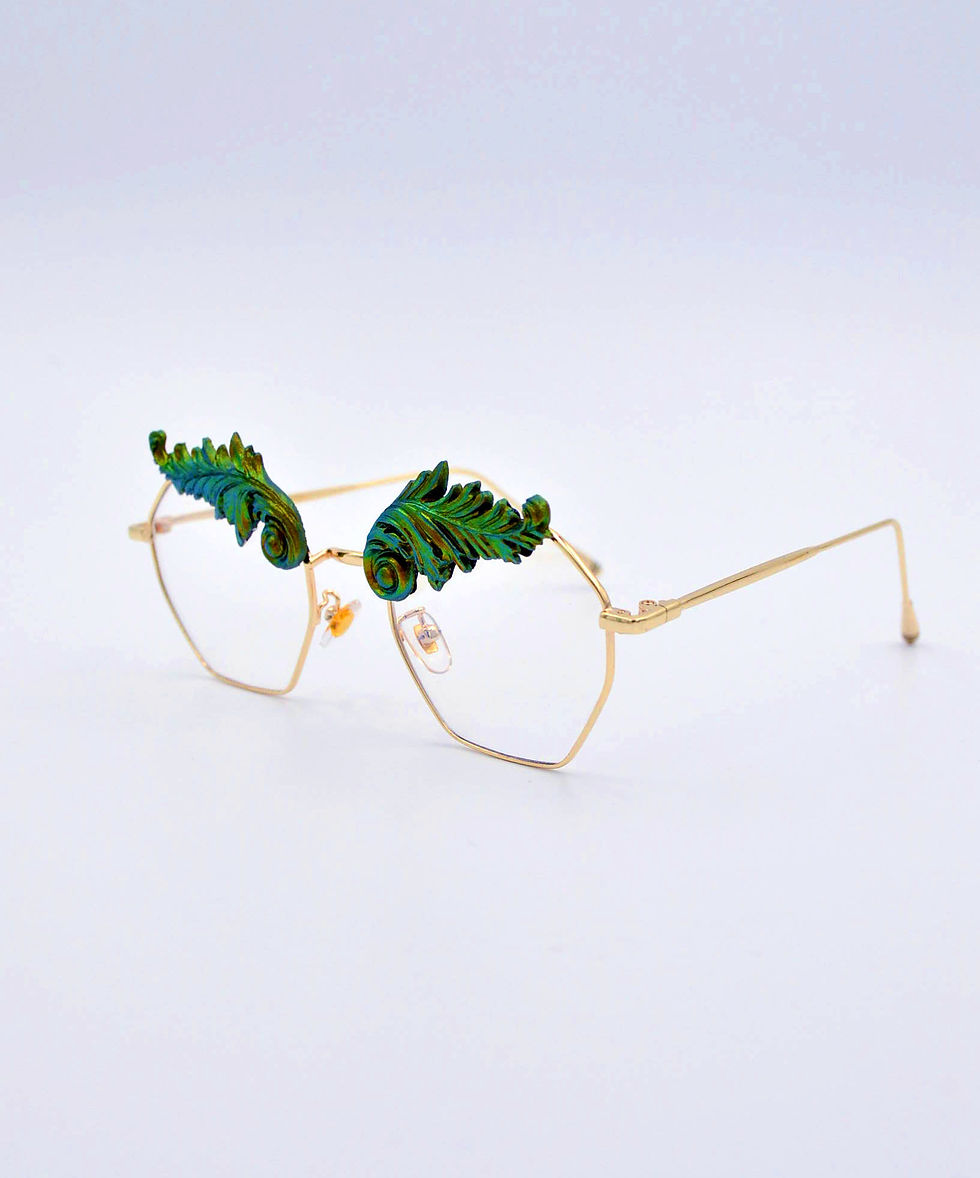 縮圖：金屬綠色巴洛克雕花平光眼鏡