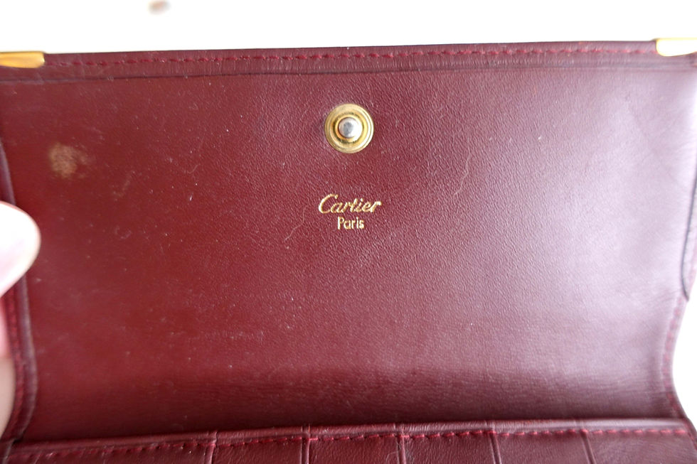 縮圖：法國中古Cartier Paris棗紅色真皮三摺銀包 高級二手古著珠寶首飾