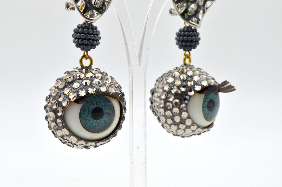 縮圖：煙灰色施華洛水晶石 眼球眼珠耳環 24mm直徑 眨眼睡眼Swarovski
