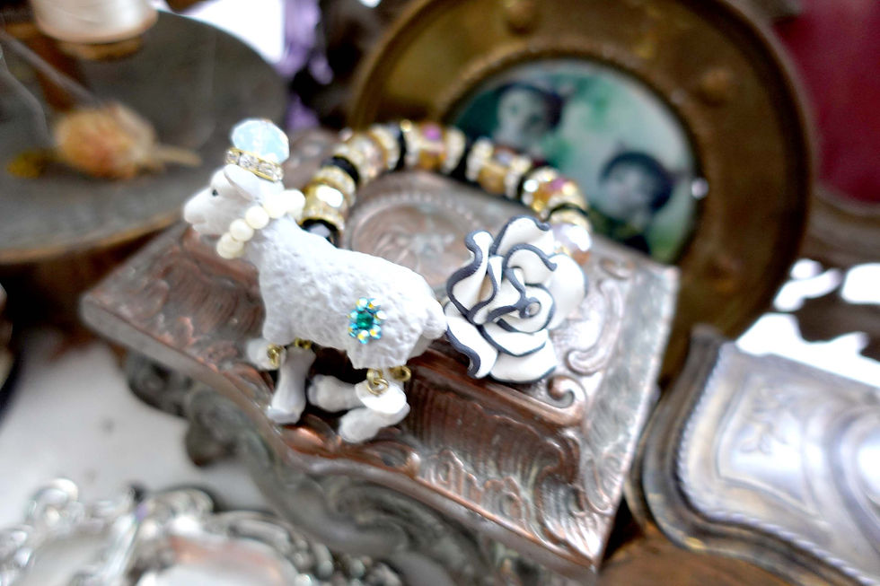 縮圖：TIMBEE LO 塑膠綿羊珍珠珠子彈性橡筋手鏈手鍊寶石皇冠活動手腳