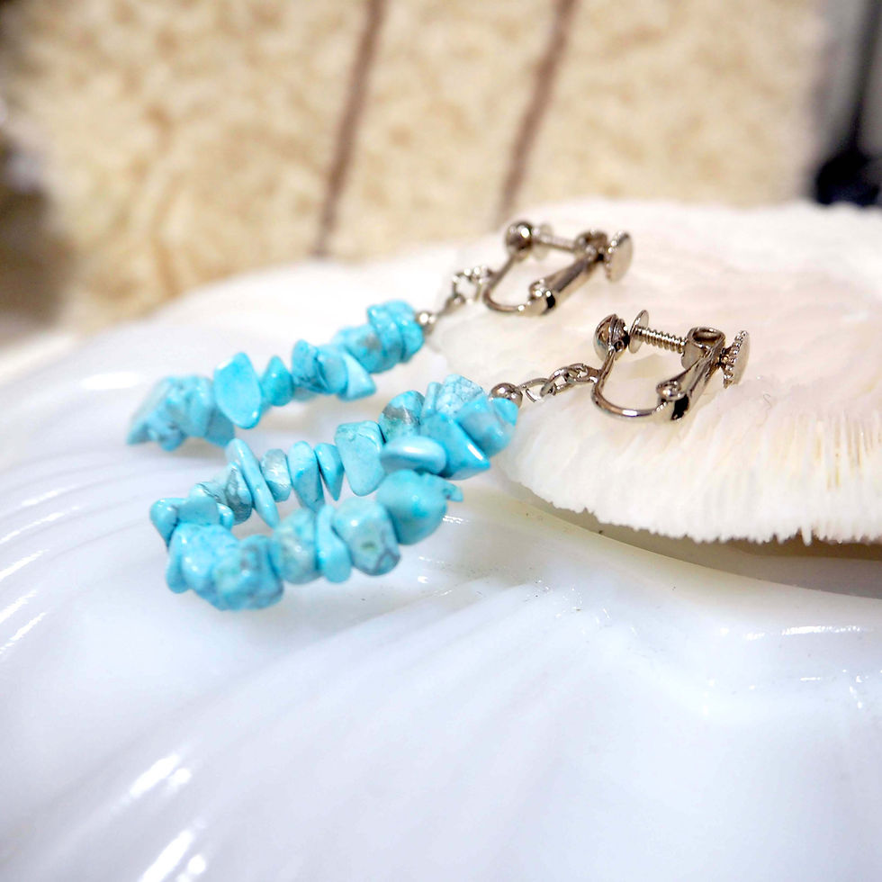 Miniatura: 綠松石圈型夾式耳環耳夾 貴婦人淑女 日本高級二手古著珠寶首飾​​​​​​​