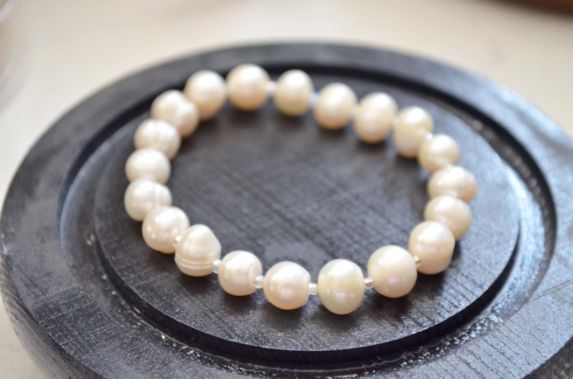 日本淡水真珍珠手鏈 無打磨 天然美品  日本二手中古珠寶首飾