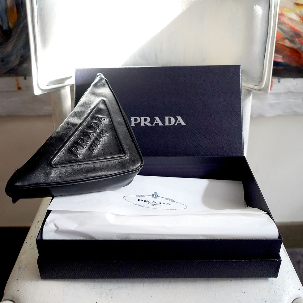 PRADA Black Lambskin Giant Triangle Logo Zip Clutch