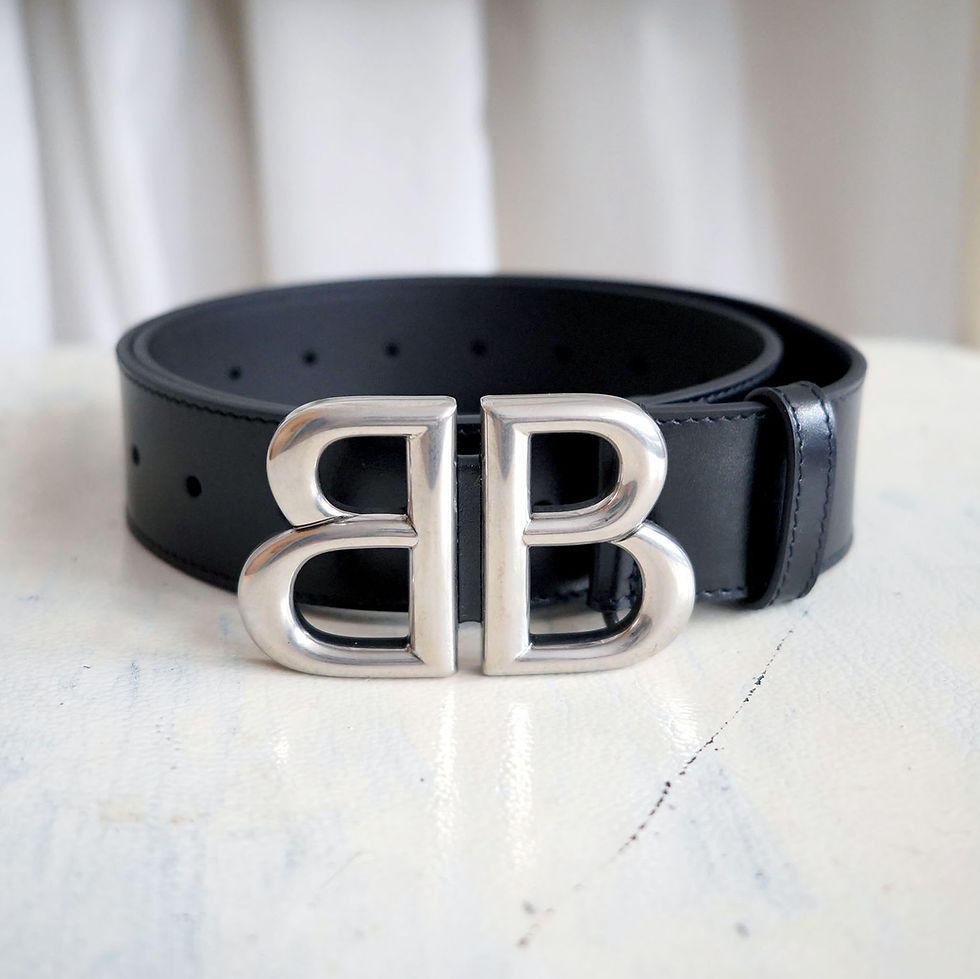 縮圖：Balenciaga Black Leather Belt with Silver BB Logo Buckle (Size 85cm)