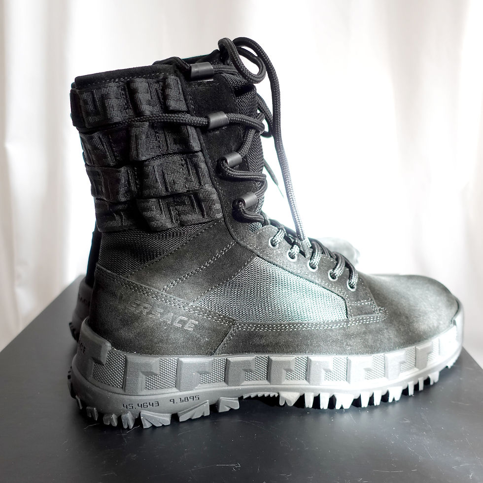 縮圖：VERSACE Black leather boots classic Medusa head LOGO webbing