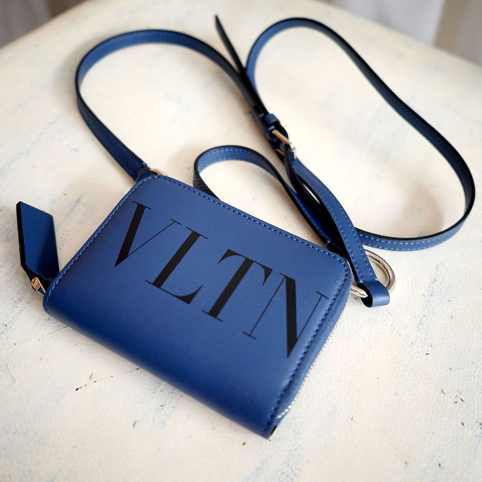 サムネイル： VALENTINO Blue Leather Card Holder / Mini Wallet Crossbody Bag with VLTN Logo