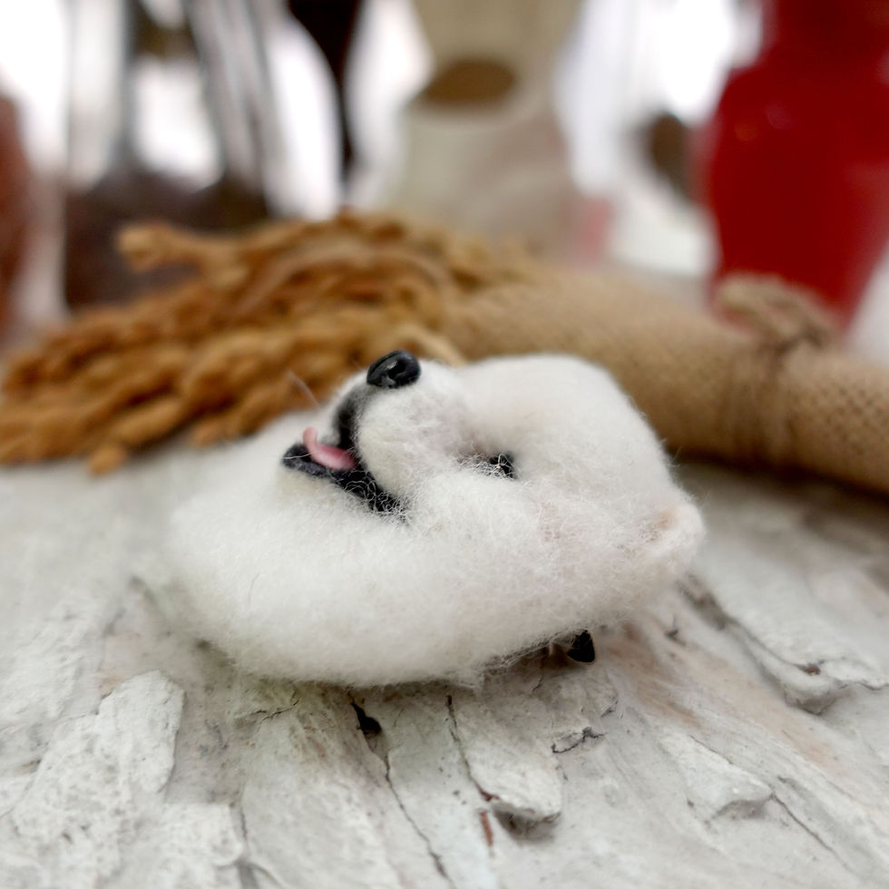 Miniatura: 全新品烏克蘭設計師手工製白色松鼠狗羊毛刺繡胸針心口針別針扣針