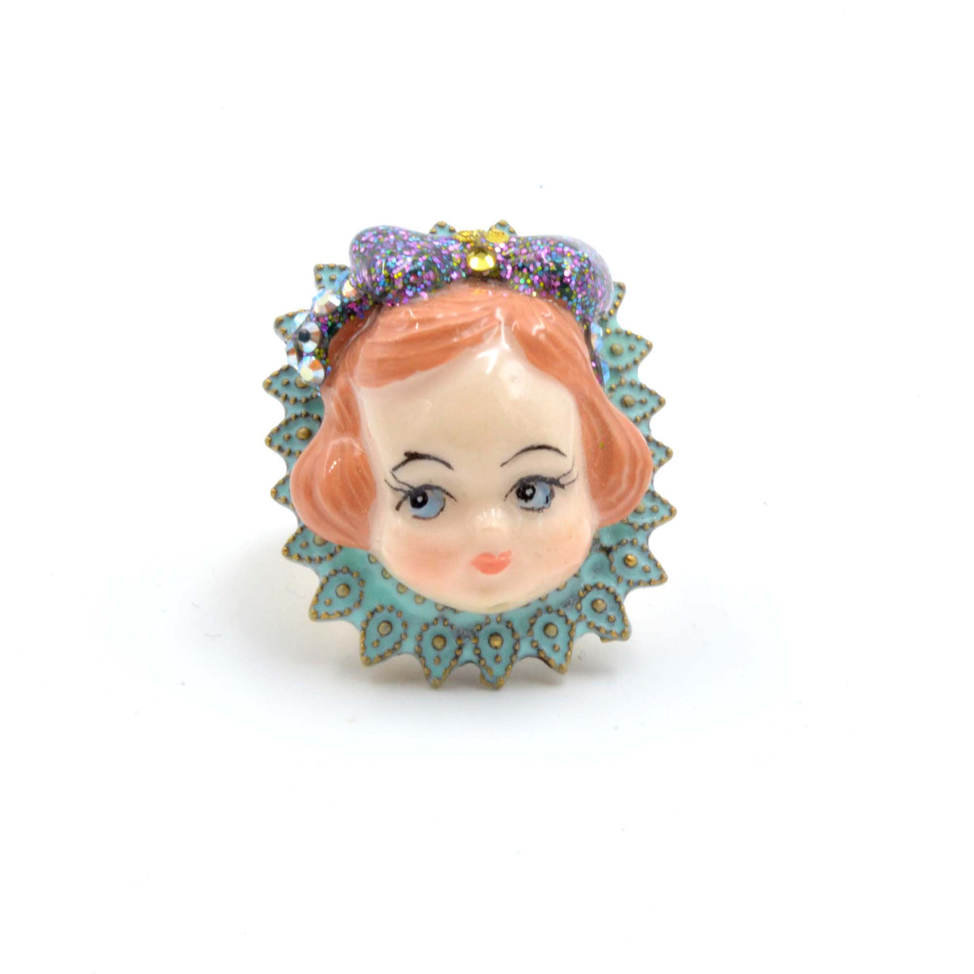 文青蝴蝶結娃娃戒指 黃銅可翻新不掉色 可調整尺寸 綴施華洛水晶