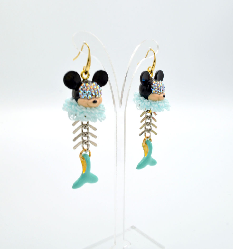 縮圖：惡搞米老鼠美人魚骨耳環 Mouse with Mermaid Skeleton Earring