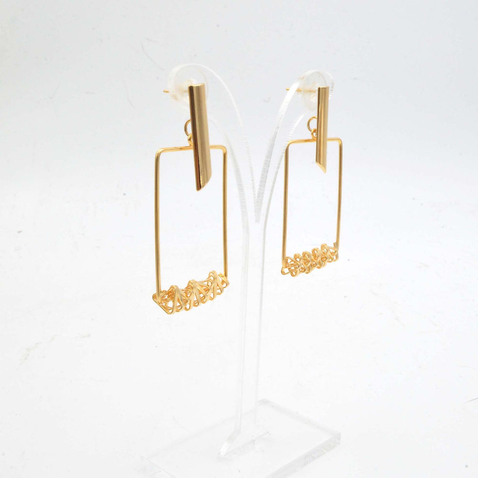 Miniaturbild: 925銀針系列 18K鍍黃金色 方型鏤空金沙耳環 925純銀耳釘防過敏