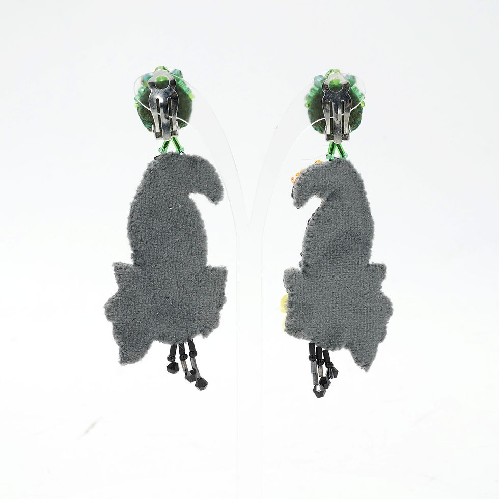 Miniature : French Hand-Embroidered Baroque Style Black and White Toucan Earrings