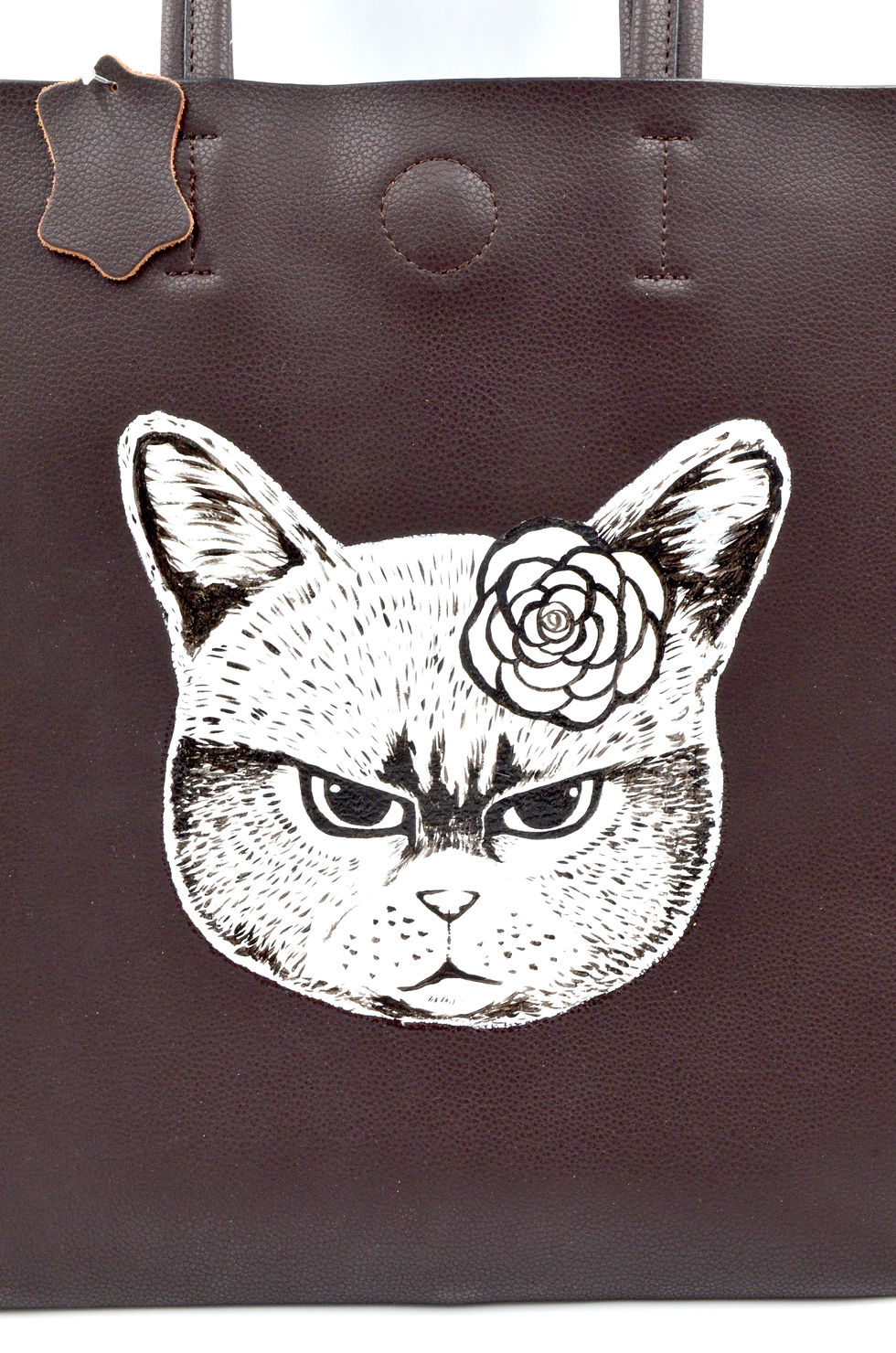 Miniatura: TIMBEE LO X GOOKASO 設計師手繪貓咪圖案頭層牛皮TOTE BAG 手袋包包 接單訂製款 Hand Paiinting Handbag Made