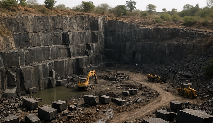 Granite quarry in India with excavators - Sri Hari Exports granite export sourcing