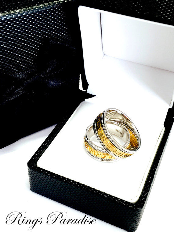 Unique Celtic Ring, 14k Gold Celtic Wedding Band, Greek, Mens Wedding bands