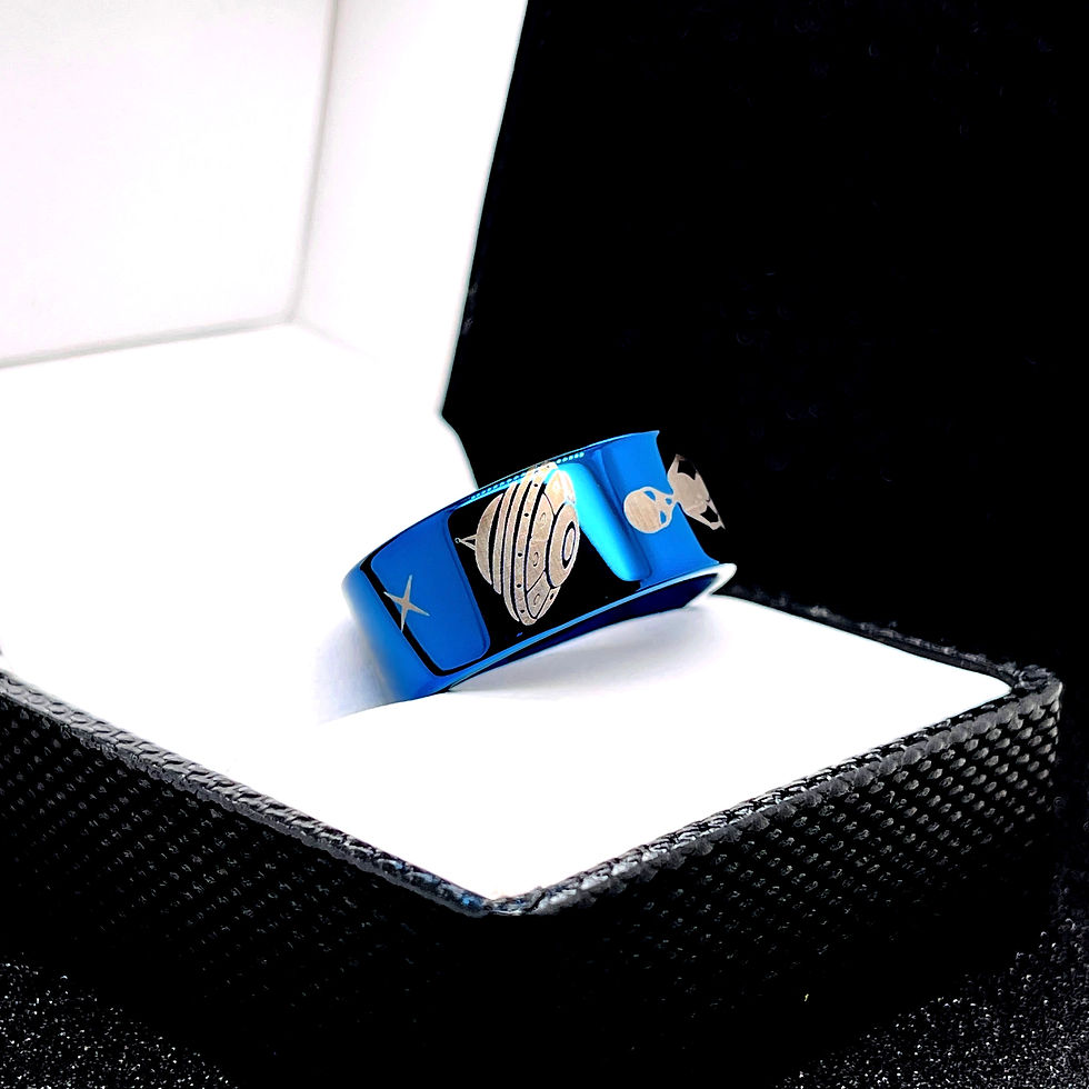 Thumbnail: Alien Ship Arrival Scene Pattern Engraved Tungsten Carbide Ring, Wedding Band, Engagement Ring, Promise Ring, Tungsten Band