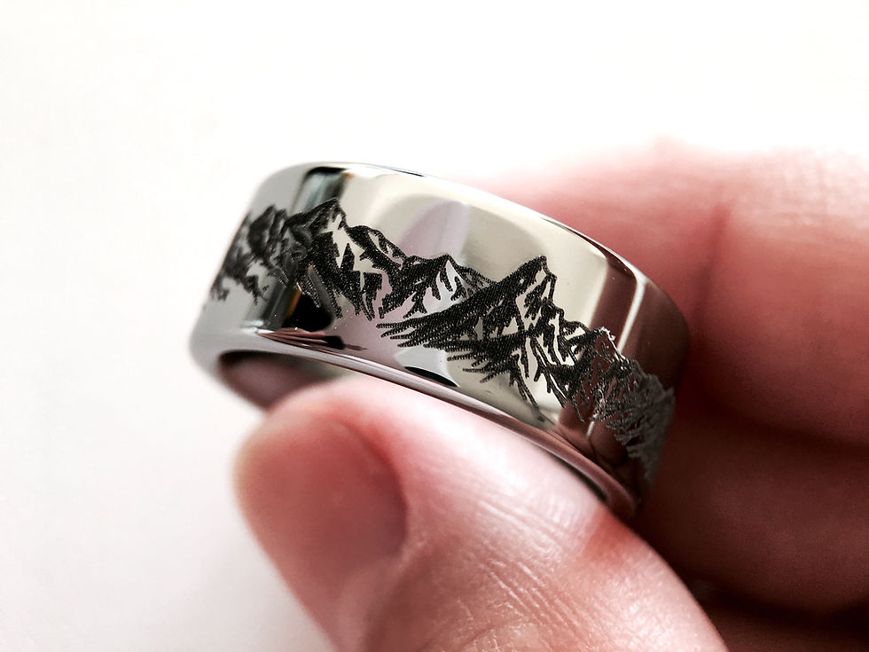 Thumbnail: Mountains Ring, White Tungsten Wedding Bands, Mountains Range Ring, Mens Ring