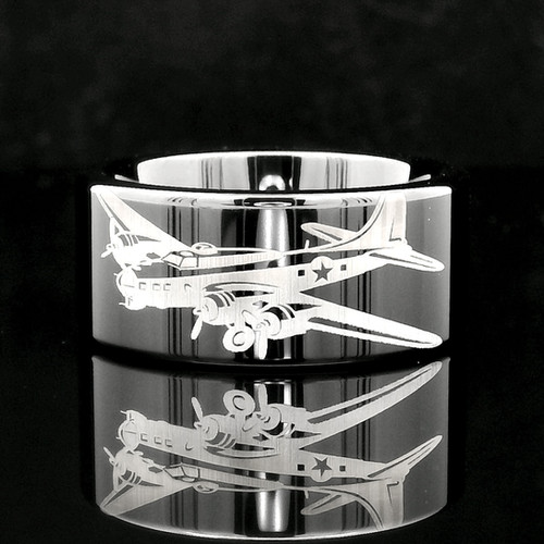 B-17 Airplane Tungsten Wedding Band WWII Pilot Ring | Engraved