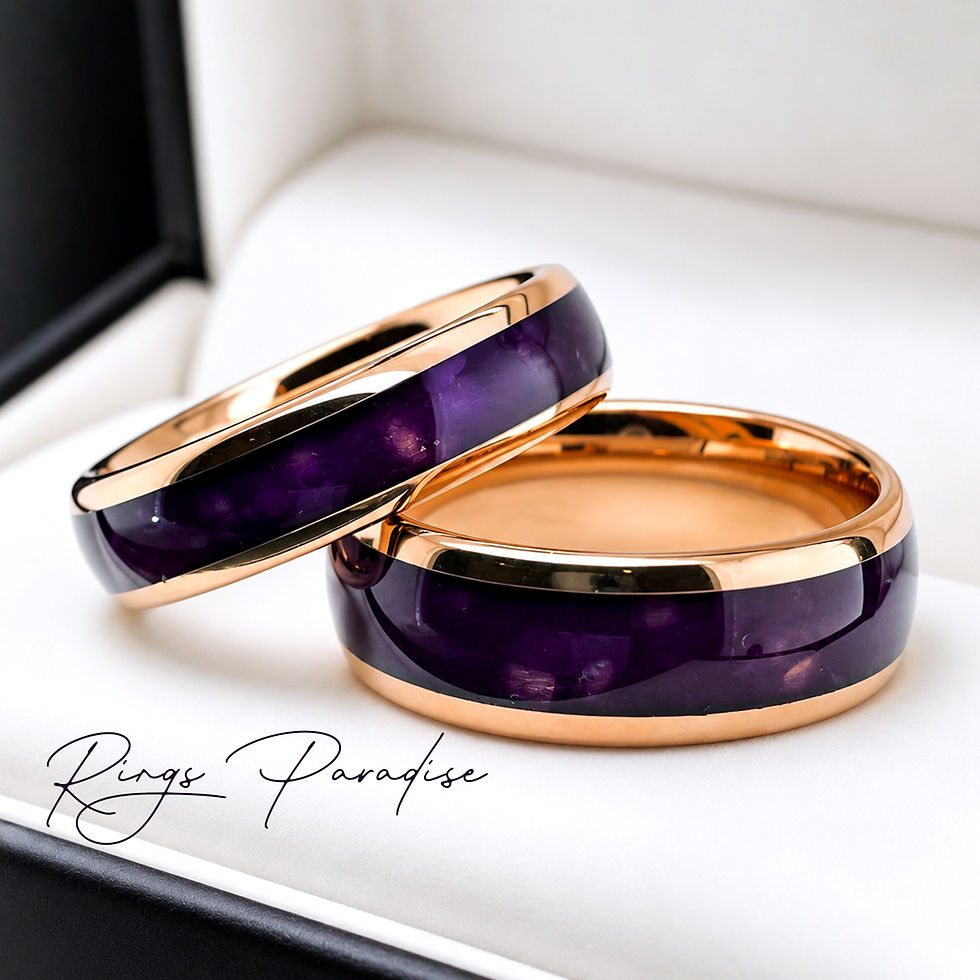 Thumbnail: purple agate wedding band rose gold tungsten ring 6mm and 8mm