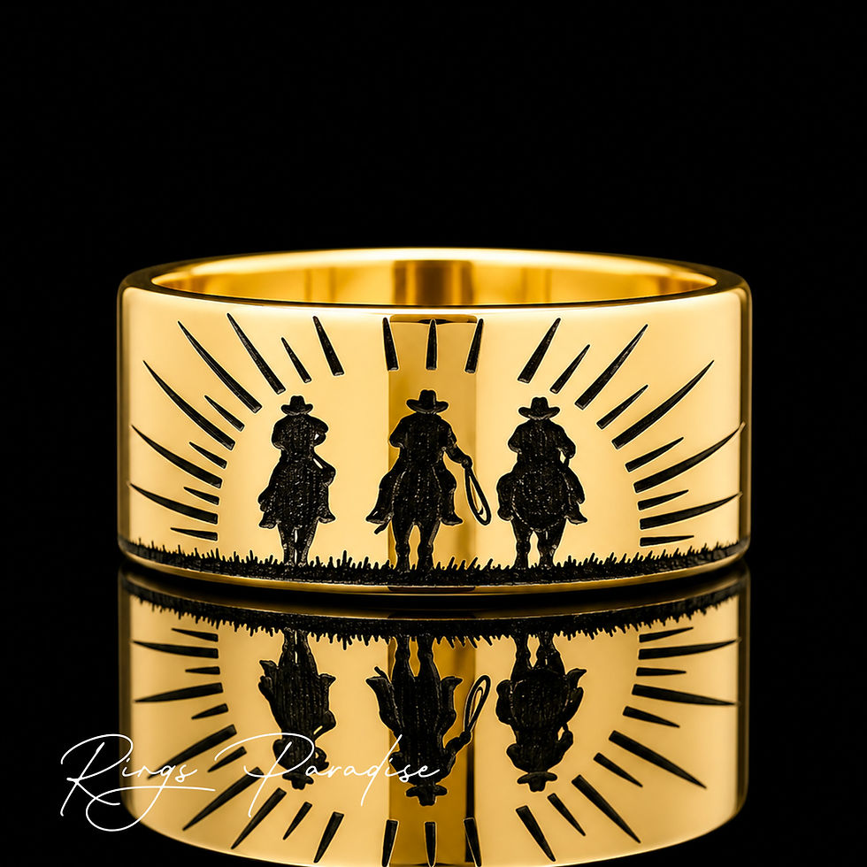 Thumbnail: tungsten ring cowboy sunset engraving western scene 8mm 10mm 12mm