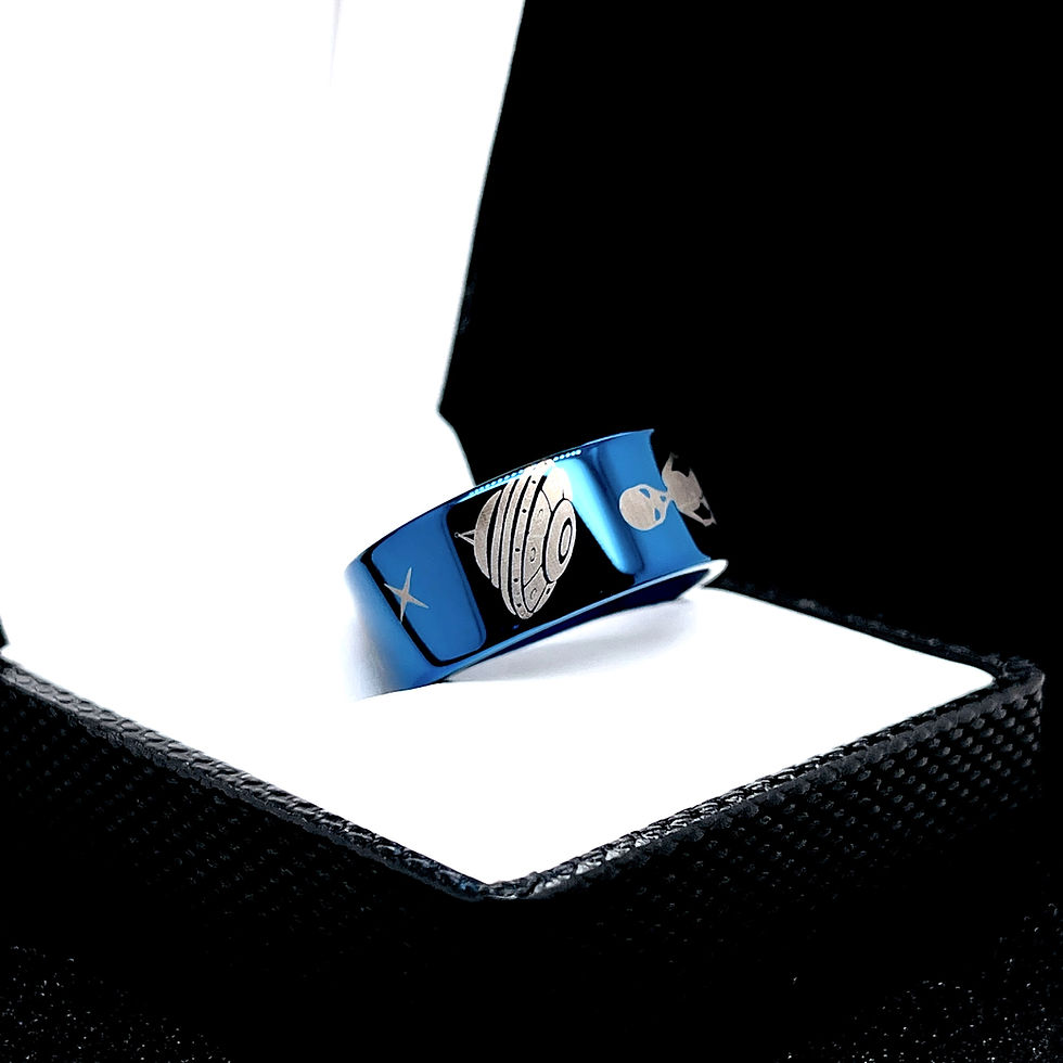 Thumbnail: Alien Ship Arrival Scene Pattern Engraved Tungsten Carbide Ring, Wedding Band, Engagement Ring, Promise Ring, Tungsten Band