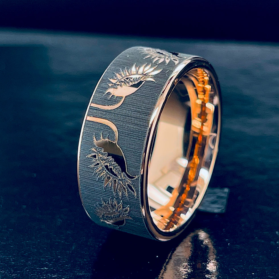 Thumbnail: Mens and Women Wedding Ring featuring Sunflowers Pattern Engraved Ring, Wedding Ring, Engagement Ring, His and Hers
