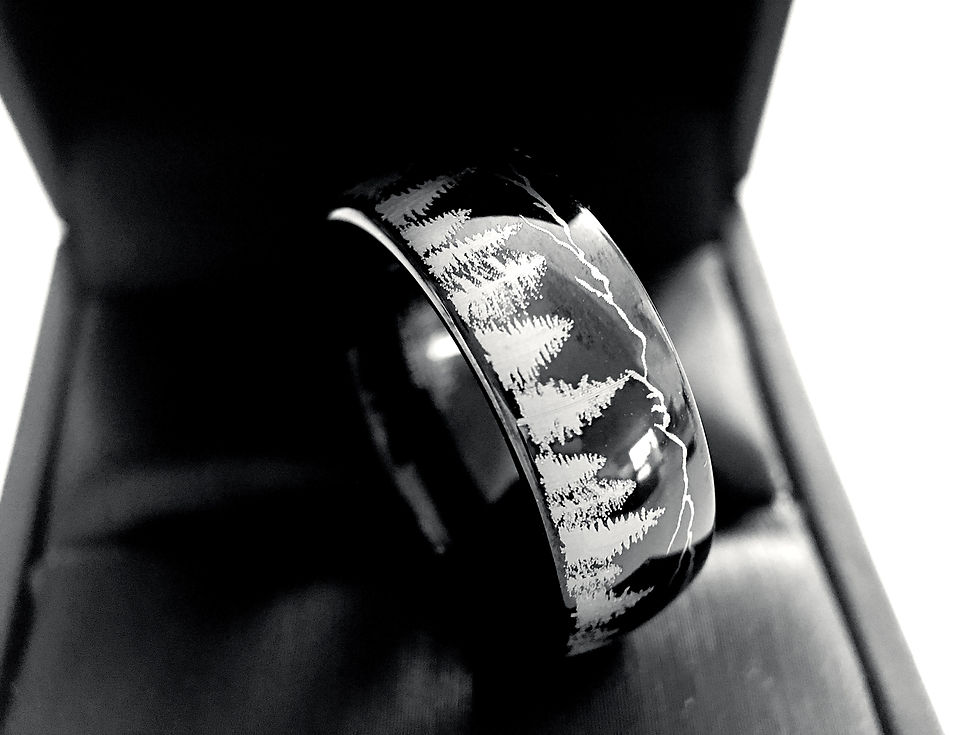 Thumbnail: Black Tungsten Ring, Fir Trees & Mountains  Range  Ring - 8mm