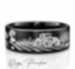 tractor ring tungsten brushed finish engraved rural scene farm ring tungsten black brushed crops silos barn detail