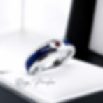 Thumbnail: Silver tungsten ring with blue agate and ruby stone inlay, 6mm comfort fit unisex wedding band